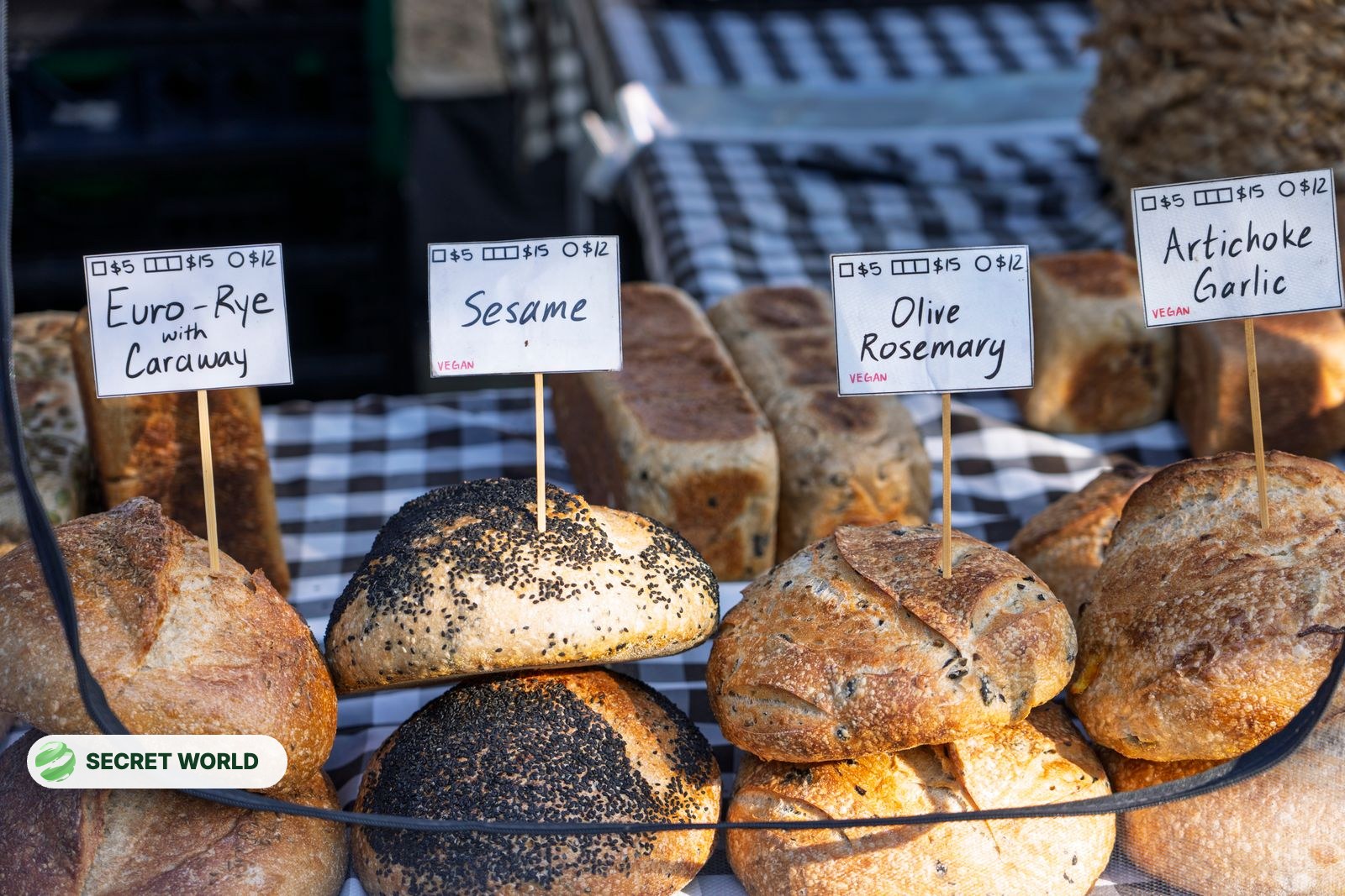 Homemade bread for sale at a farmers' market